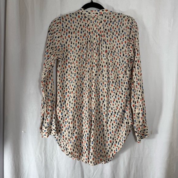 Maeve Anthropologie Pintuck Button Down Top Hat Print Tunic Roll Up Sleeve Sz 8 - Picture 6 of 13